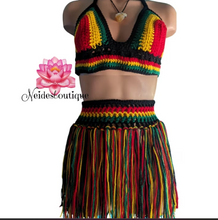 Rasta Top and Skirt, Rasta Bralette, Rasta crochet belt, Festival Outfit