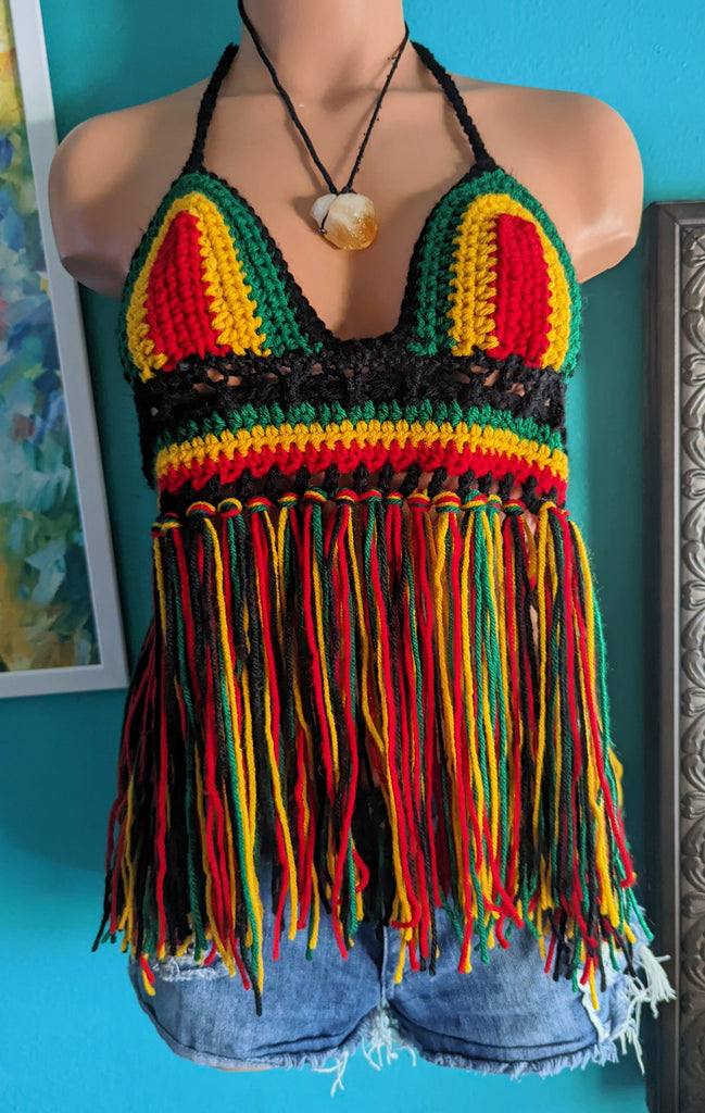 Rasta Colour Cotton Crop Top Backless main image 1