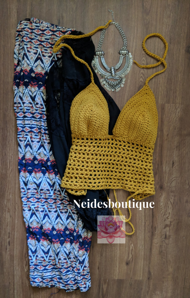 The Golden one, yellow Crochet bralette, crop top Bralette