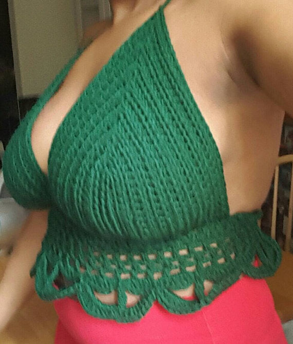 neon green back tie crochet bralette top