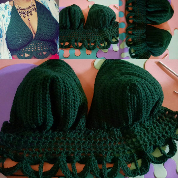 Crochet bralette, Green Crop top sexy top, Gray bikini, crochet
