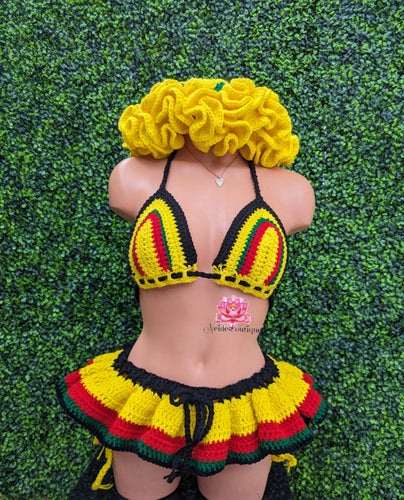 Rasta outfit Ruffle hat n skirt festival look baecation Outfit island crochet top Jamaican festival outfit crochet halter top crop top best friend gift bohemian style Rasta