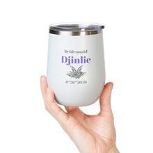 Bridesmaid Personalized tumbler Lavender Floral 12oz Wine Tumbler — Personalized Name & Wedding Date