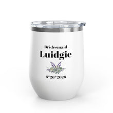 Bridesmaid Wine Tumbler — Personalized 12oz Floral Stainless Steel Gift (Name & Date)