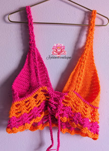 Hot Pink and Orange Top, Crochet Bralette