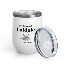 Bridesmaid Wine Tumbler — Personalized 12oz Floral Stainless Steel Gift (Name & Date)