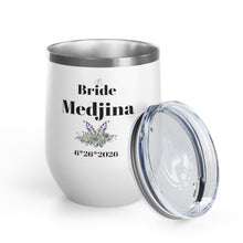 Bride personalized 12oz Wine Tumbler – Personalized Bridal Party Gift with Floral Accent (6•26•2026)