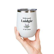 Bridesmaid Wine Tumbler — Personalized 12oz Floral Stainless Steel Gift (Name & Date)