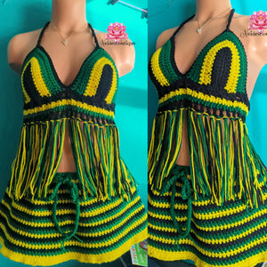 Jamaican top n skirt Outfit Jamaican crochet top Jamaican festival outfit crochet halter top crop top best friend gift bohemian style Rasta