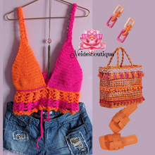 Hot Pink and Orange Top, Crochet Bralette