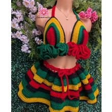 Rasta outfit festival outfit ruffle carnival Outfit crochet top skirt bikini bottom festival skirt Jamaican afropunk festival bohemian style