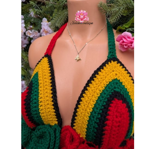 Rasta outfit festival outfit ruffle carnival Outfit crochet top skirt bikini bottom festival skirt Jamaican afropunk festival bohemian style