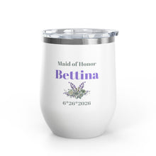 Maid of Honor Personalized Wine Tumbler — Custom Name & Date Floral 12oz