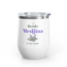 Bride Name Personalized Wine Tumbler — Custom 12oz Bridal Party Gift (includes name & wedding date)