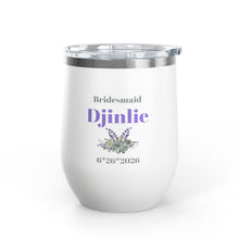 Bridesmaid Personalized tumbler Lavender Floral 12oz Wine Tumbler — Personalized Name & Wedding Date