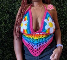 Multicolor crochet top Daisy flower top Pride month top Beach rainbow festival crochet skirt and top bikini cover beach bikini festival top crochet Y2K