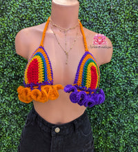 Carnival ruffle Bralette Multicolored crop top crochet top, beach top festival, beach outfit, bohemian style,best friend gift