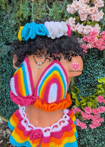 Festival multicolor outfit crochet carnival Outfit crochet top skirt ruffle headband bottom festival skirt ruffle topafropunk festival bohemianstyle