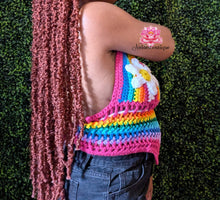 Multicolor crochet top Daisy flower top Pride month top Beach rainbow festival crochet skirt and top bikini cover beach bikini festival top crochet Y2K