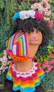 Festival multicolor outfit crochet carnival Outfit crochet top skirt ruffle headband bottom festival skirt ruffle topafropunk festival bohemianstyle