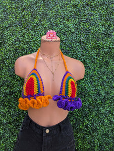 Carnival ruffle Bralette Multicolored crop top crochet top, beach top festival, beach outfit, bohemian style,best friend gift