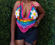 Multicolor crochet top Daisy flower top Pride month top Beach rainbow festival crochet skirt and top bikini cover beach bikini festival top crochet Y2K