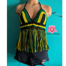 Jamaican Fringe Bralette, Jamaican crop top, crochet top, beach skirt, festival top Jamaican festival, beach outfit, bohemian style,best friend gift