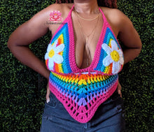 Multicolor crochet top Daisy flower top Pride month top Beach rainbow festival crochet skirt and top bikini cover beach bikini festival top crochet Y2K