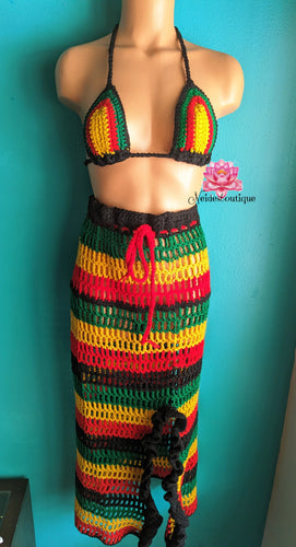 Crochet Rasta Top and Long Rasta skirt,. Ruffle skirt, beach outfits