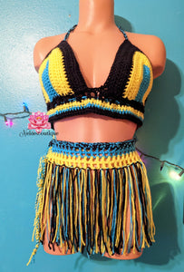 St. Lucia crochet outfit top skirt, Rasta top, Rastafarian outfit, beach cover,bikini cover,Festival style bathing suit cover Swimsuit cover, Festival Outfit