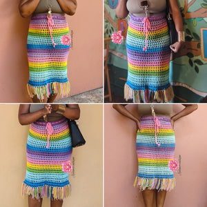 Fringe Neon Rainbow skirt, colorful skirt, pencil skirt