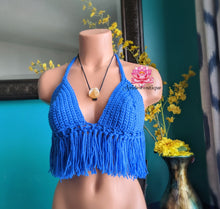 Blue fringe Top, Blue crochet top, crop top