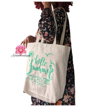 Natural Beach Tote, Hello Summer tote, summer bag of fun, mom's bag, gift for her, sunset lover