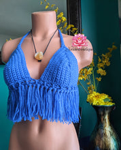 Blue fringe Top, Blue crochet top, crop top