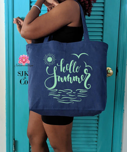 Hello Summer tote, Fun Family summer style bag, Fun Beach bag summertime tote, beach style, mother's day,bohemian style weekend vibes tote