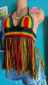 Rasta Fringe Bralette, Rasta crop top, crochet top, beach skirt, festival skirt, Jamaican festival, beach outfit, bohemian style,best friend