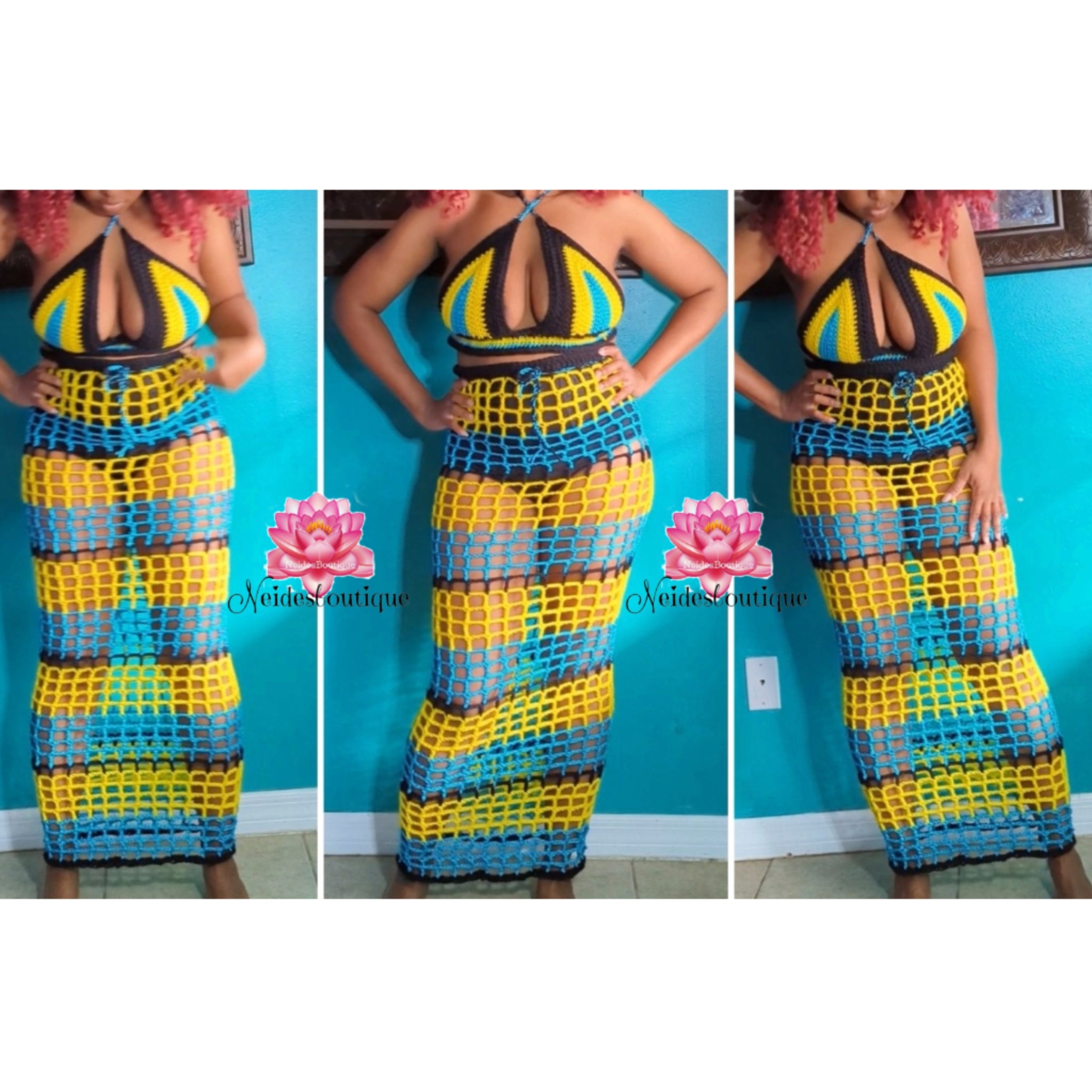 Long Crochet skirt and top outfit St. Lucia Crochet outfit top skirt, Beach cover,bikini cover,Festival style bathing suit cover Swimsuit cover, Long Crochet skirt and top outfit St. Lucia Crochet outfit top skirt, Beach cover,bikini cover,Festival style bathing suit cover Swimsuit cover,