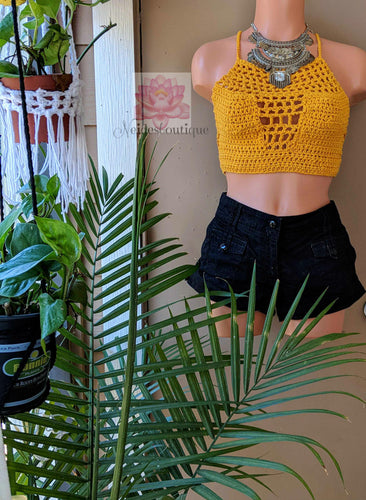 Crochet bralette, Mustard bikini, crochet halter top, crochet crop top, yellow color, bohemian clothing, bohochic, women festival clothing