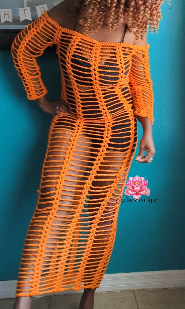 Long Nailah off the Shoulder dress, beach dress, crochet long sleeves Neides-Boutique Long Nailah off the Shoulder dress, beach dress, crochet long sleeves Neides-Boutique