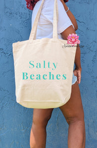Salty Beaches Bag, Salty Tote, Your Summer Tote, Summer Beach Bag, best friend gift, farmers market bag, Mint color, favor bag in mint