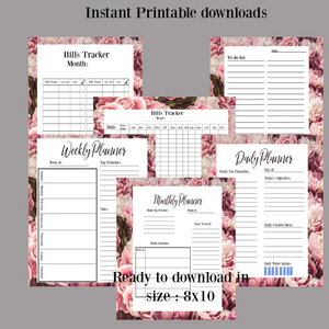 Planner Bundle Printable | Notes PDF | Flower list print | To-do list printout | Cute flower printable | Plan your month pdf, Task tracker