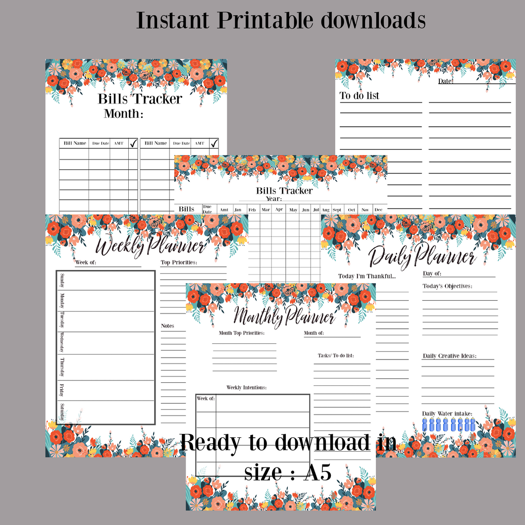 Planner Bundle Printable | Notes PDF | Flower list print | To-do list printout | Cute flower printable | Plan your month pdf, Task tracker