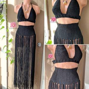 Baddie outfit in black, festival outfit, crochet top and belt