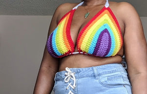 Rainbow bikini top, crochet bikini