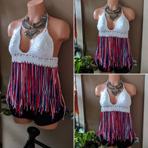 4th of July croptop, fringe top,