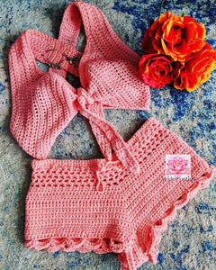 The Naomi crop top, crochet bralette in coral