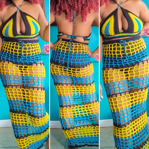 Long Crochet skirt and top outfit St. Lucia crochet outfit top skirt, beach cover,bikini cover,Festival style bathing suit cover Swimsuit cover, Festival Outfit