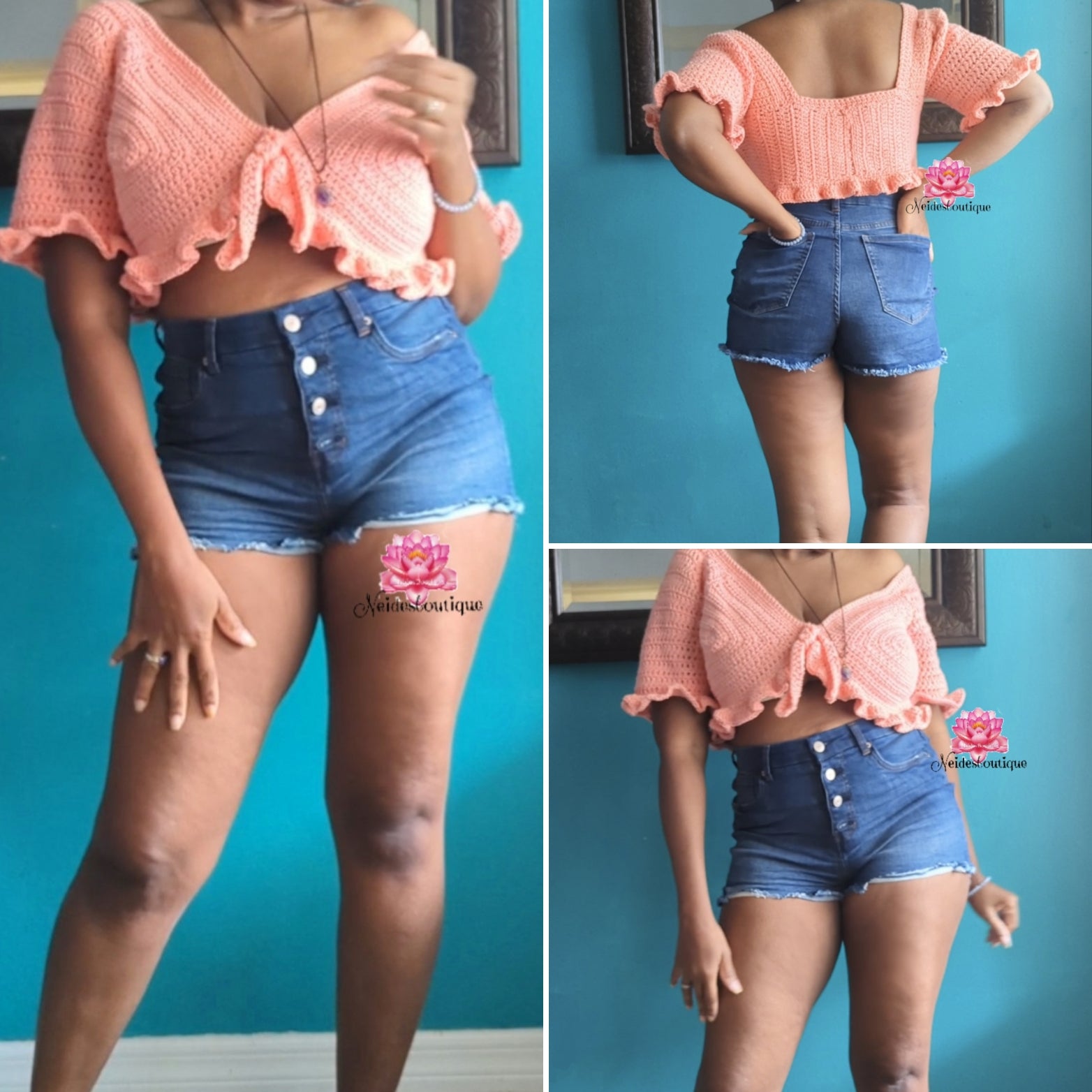 Coral summer Top, crochet Bralette, vacation outfit, Ruffle crop top, –  Neides-Boutique