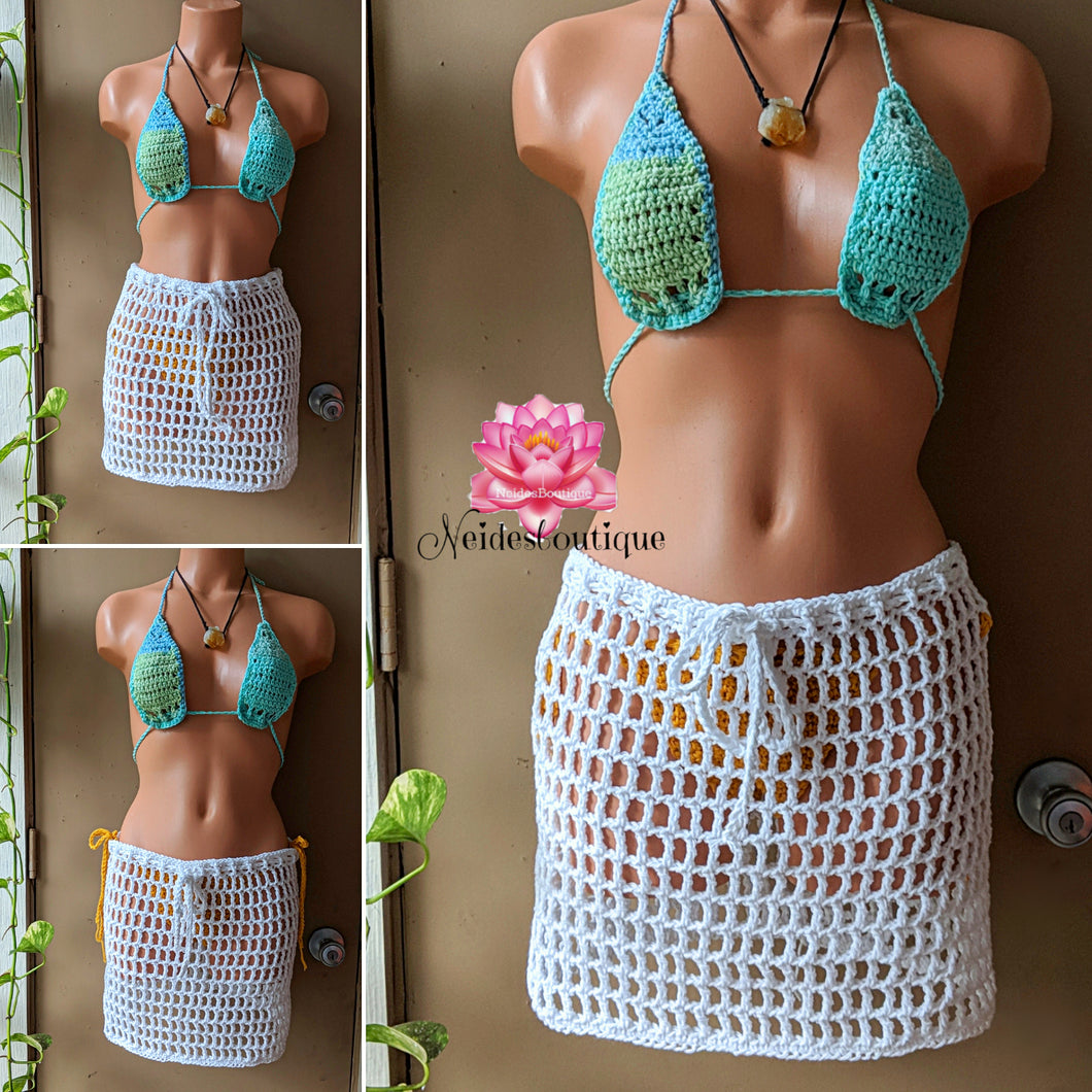 White skirt, crochet beach skirt