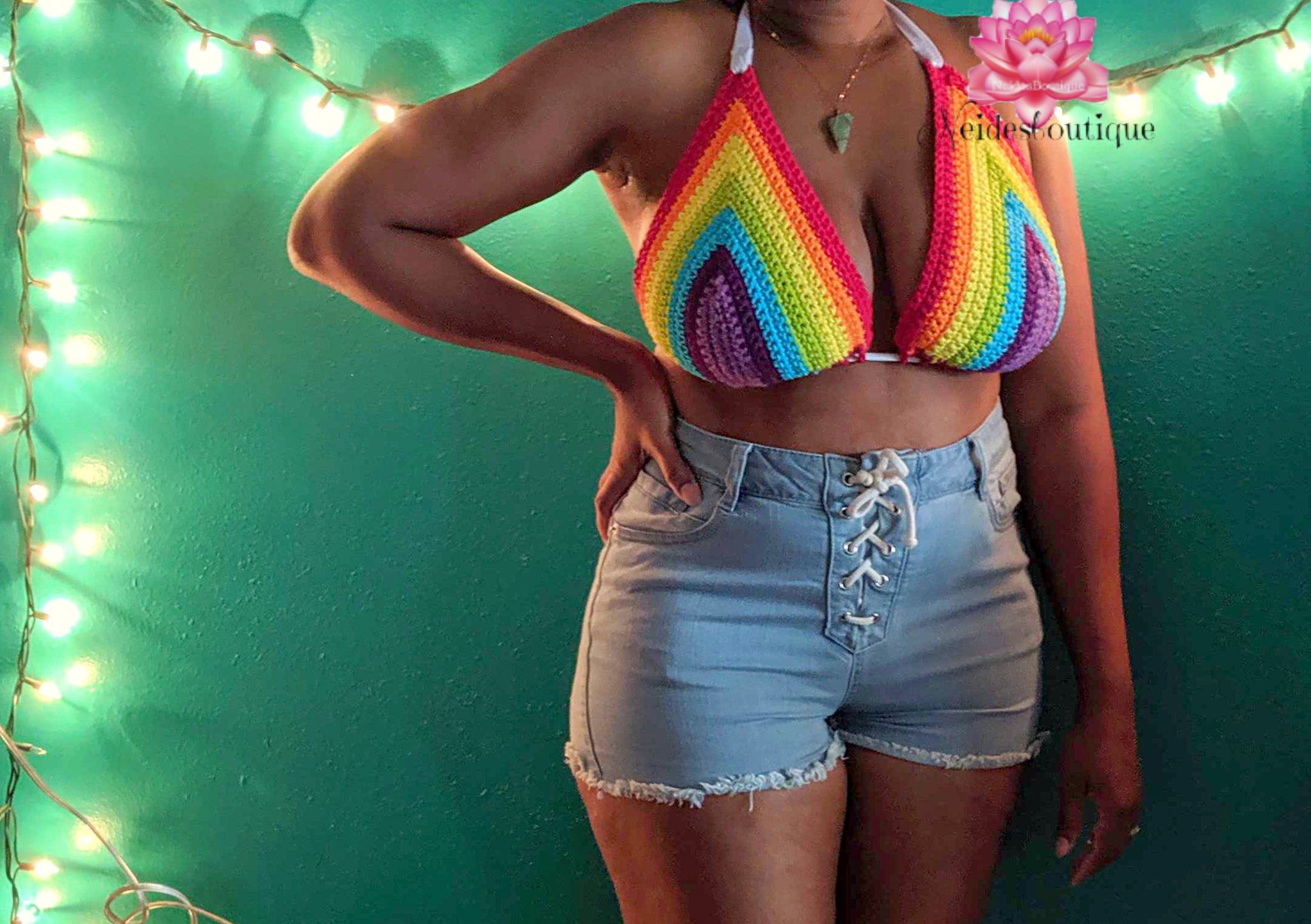 Rainbow bikini top.